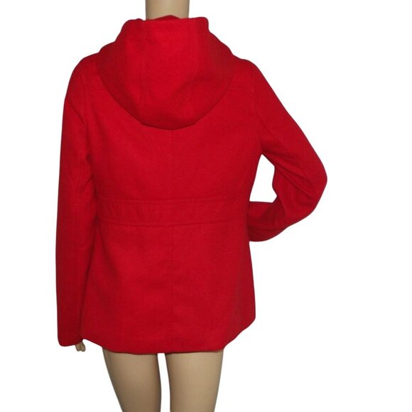 Old Navy Peacoat Womens Size Small Radiant Red Toggle Hooded Pockets - Picture 3 of 14